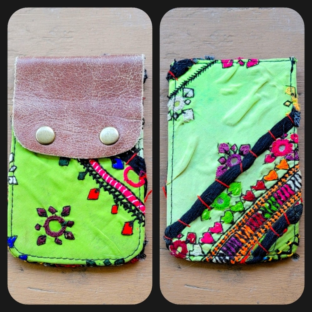 🍳🧠 Free People Boho Embroidered Repurposed vtg banjara hippie Wallet card case